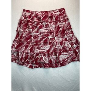 Studio West Tiered Skirt Women XL Red Coastal Palm Linen Blend Frayed Resort
